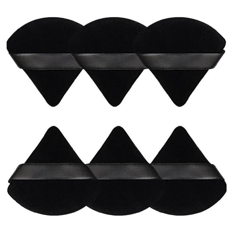 lot 51386 image: Pimoys 6 Pcs Powder Puff, Face Soft Triangle Makeup Puff Velour Makeup Sponge for Loose Powder (Black) - Retail $6
