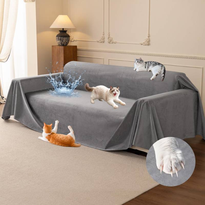 lot 50015 image: Loiion Cat Scratch Furniture Protector - Ultra Soft, Waterproof Sofa Cover to Keep Cats Off, Pet-Friendly Couch Protectors for Love Seat, Anti-Slip Couch Cover for Pets and Kids 118X71 Grey - Retail $26