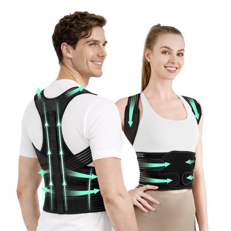 lot 50262 image: Back Brace Posture Corrector for Women and Men, 4-Point Back Support System for UpperLower Back Pain Relief, Scoliosis & Hunchback Correction, Adjustable & Breathable Shoulder Straightener, Large - Retail $29