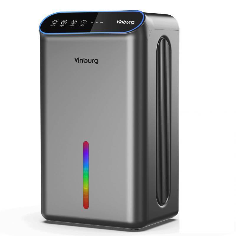 lot 2423 image: Dehumidifier for Basement (85 OZ, 800 sq ft) Quiet Dehumidifiers for Home, Auto Shut-Off, Sleep Mode, 3 Gear Timer(8H,16H,24H), with Drain Hose(Gray Black) - Retail $102