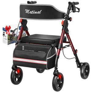 lot 2427 image: Matinal Walkers for Seniors, Rollator Walker with Seat, Walkers for Seniors with seat, 350 lb Capacity,with 8 Big Wheels, Rolling Walker (Burgundy) - Retail $102