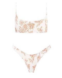 lot 2443 image: VOLAFA Womens Triangle Bikini Set Smocked Textured Scoop Frilled Print Ruched Elastic Swimsuit Two Piece Bathing Suit (Beige, Small)&nbsp