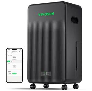 lot 2463 image: VIVOSUN AeroDrain D12 Smart Environmental Dehumidifier, up to 12Lday, 2L Water Tank, with Temperature & Humidity Sensor Probe, Smart Remote Control, Designed for Grow Tents - Retail $250