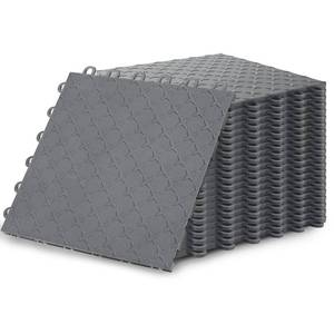 lot 2466 image: PVC Interlocking Garage Floor Tiles - 48 Pack  12x12 (Covers 48 sq.ft.)  Non-Slip Diamond Plate  for Garage, Basement, Gym & Warehouse  Grey - Retail $100