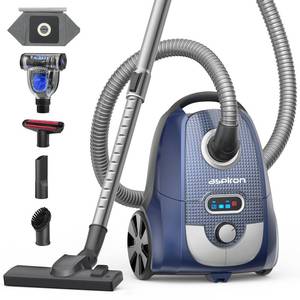 lot 2476 image: Aspiron Canister Vacuum, 1600W40KPA Canister Vacuum Cleaner, 4QT Dust Bag, H13 HEPA Filter, 5 Tools, Pet-Friendly,Variable Power Control,for Carpets, Hardwood Floors, Stairs, Pet Hair, Household - Retail $200