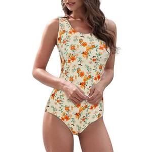 lot 2477 image: American Trends One Piece Swimsuit Women Modest Bathing Suit Teen Girls Swim Suit Full Coverage Swimsuit Long Torso Criss Cross Back Orange Floral Printed S&nbsp