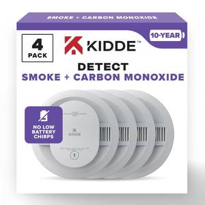 lot 2494 image: Kidde Smoke & Carbon Monoxide Detector, 10-Year Battery Powered, LED Warning Light Indicators, 4 Pack - Retail $216