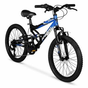 lot 2496 image: Hyper 20 Full Suspension Bear Mountain Bike - BlackBlue 7-Speed, Steel Frame - Retail $200