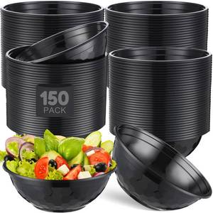 lot 2509 image: Newtay 150 Pack 32oz Black Disposable Plastic Bowls Plastic Salad Bowls Large Stackable Serving Soup Dinnerware for Birthdays, Weddings, Parties, Festivals - Retail $50