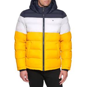 lot 2523 image: Tommy Hilfiger Mens Hooded Puffer Jacket, MidnightIceYellow, Large - Retail $92