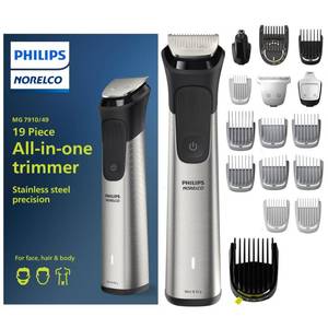 lot 2530 image: Norelco Philips Multigroom 7000 Series, All-in-One Trimmer, Beard Trimmer and Hair Clipper, 19-Piece Mens Grooming Kit for Beard, Head, Hair, Body, and Face, Soft Pouch, MG791049 - Retail $65