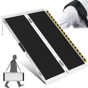 lot 2541 image: Wheelchair Ramp 3.5FT  Load-Reducing Shoulder Strap  Portable Wheelchair Ramp  Wheelchair Ramps for Home, Steps, Stairs, Doorways  Handicap Ramp  Non-Slip, Foldable, Aluminum, 800lbs Capacity - Retail $126
