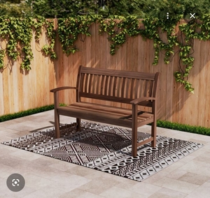 lot 2547 image: Acacia Wood Outdoor Garden Bench with Slat Back - Retail $120