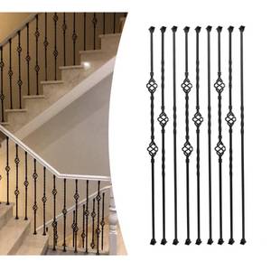 lot 2554 image: Sidasu 9 Pack Iron Balusters,Hollow Double Basket Iron Spindles Hollow Single Basket Staircase Balusters Single Twist 12 Square Stair Balusters with 18 Swivel Shoes - Retail $78