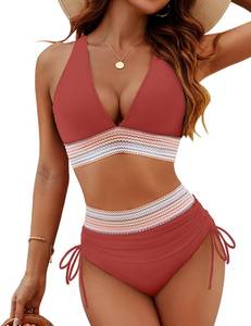 lot 2573 image: Blooming Jelly Womens High Waisted Bikini Sets Tummy Control Bathing Suit Two Piece Color Block Swimsuits (XXL, Brick Red)&nbsp