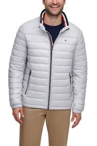 lot 2582 image: Tommy Hilfiger Mens Wet Look Water Resistant Ultra Loft Down Alternative Puffer Jacket, Ice, Large - Retail $80