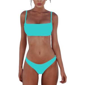 lot 3527 image: meioro Bikini Set Swimsuits for Women Low Waisted Two Piece Swimwear with Brazilian Push up Top Cheeky Bottom Bathing Suits (Blue, S) - Retail $26