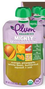 lot 3548 image: Plum Organics - 12 Months Organic Baby Food - Mango, Pineapple, White Bean, Butternut Squash & Oat - Non-GMO - On-The-Go Pouches for Baby & Toddler - Quality Tested Ingredients - 3.75 oz (Pack Of 6) - Retail $17
