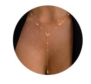 lot 3555 image: Lariat Long Necklace for Women, Dainty Layered Pendant Drop, Trendy Minimalist Jewelry Gift - Retail $14