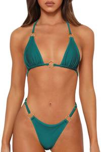 lot 3572 image: MIKETAI Sexy Bikinis for Women 2 Piece Bikini Spaghetti Strap Swimsuits Solid Color Bathing Swimwear Triangle Bathing Suit (US, Alpha, X-Large, Regular, Regular, Dark Green) - Retail $26