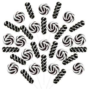lot 3588 image: 32 Counts Black White Twisty and Swirl Lollipops Blackberry Flavor, Individually Wrapped Lollipop Suckers Candy Bulk, Party Candy Buffet Lollipops Swirl, Halloween Treats Suckers - Retail $9