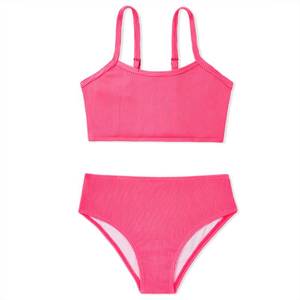lot 3615 image: Century Star Girls Swimsuit 2-piece Ribbed Bikini Set Adjustable Strap Bathing Suits for Teens Swimwear Solid Rose Red 12-13 Years - Retail $20