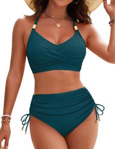 lot 3627 image: Blooming Jelly Womens High Waisted Bikini Sets Drawstring Swim Suit Drawstring Metal Swimsuit 2026 (Large, Blue) - Retail $37