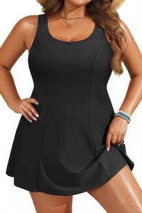 lot 3656 image: Yonique Plus Size Swim Dress - One Piece Swimsuit for Women Tummy Control Bathing Suit Modest Skirted Swimwear 2025 Black 18 Plus - Retail $38