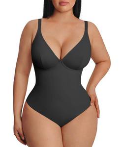 lot 3662 image: FeelinGirl Shapewear Bodysuits for Women Tummy Control Body Suits for Going Out Deep V Neck Thong Body Shaper, Black, XS - Retail $37