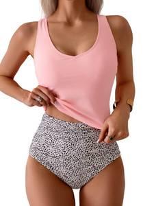 lot 3663 image: Eomenie Two Piece Tankini Swimsuits for Women Tummy Control Bathing Suits U Back Swim Tank Top with High Waisted Bottom XL - Retail $39