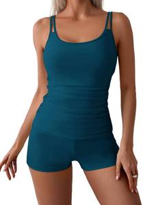lot 3691 image: Eomenie Womens Swimsuit Tankini Set Modest Tummy Control Slimming Bathing Suits Two Piece Swim Suit with High Waisted Short Peacock Green Large  - Retail $39