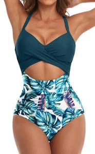 lot 3700 image: Eomenie Womens One Piece Swimsuits Tummy Control Cutout High Waisted Bathing Suit Wrap Tie Back 1 Piece Swimsuit, M - Retail $37