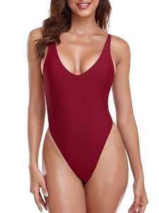 lot 3701 image: RELLECIGA Womens Wine Red High Cut Low Back One Piece Thong Swimsuit for Women Size Medium - Retail $30