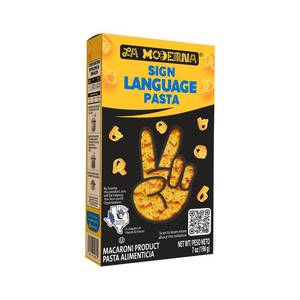lot 3707 image: PK of 2 LA MODERNA, Sign Language Pasta, 7 oz  Enriched Durum Wheat Semolina  Kosher, Non-GMO, Iron and Vitamin-Fortified  Special Pasta Shapes in Collaboration with Texas Hands &amp Voices&nbsp