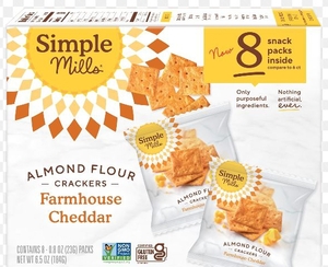 lot 3712 image: Pack of 2 Simple Mills Almond Flour Crackers Multi-Pack Farmhouse Cheddar 8 Snack Packs 16 Total&nbsp