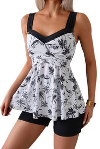 lot 3719 image: B2prity Tankini Swimsuits for Women Tummy Control Two Piece Modest Bathing Suits Floral Skirt Top with Boyshorts XL - Retail $39