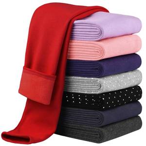 lot 3743 image: Cooraby Girls Cotton Fleece Lined Leggings Thick Thermal Pants Kids Basic Full Length Tights Winter Warm Clothes Red, 7-8 years old