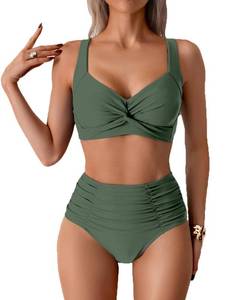 lot 3748 image: Fanuerg Womens High Waisted Bikini Sets Twist Front Two Piece Swimsuit Ruched Tummy Control Bathing Suits Army Green M - Retail $20