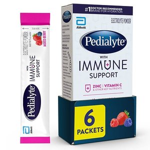 lot 3786 image: Pack of 2 Pedialyte with Immune Support Electrolyte Powder  Mixed Berry  0.49 oz  6 Count - Retail $16