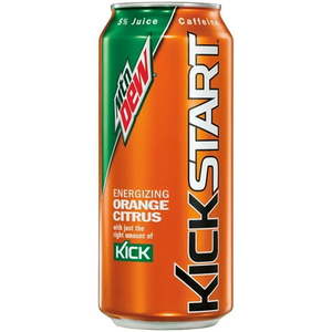 lot 3797 image: Mountain Dew Kickstart Soda Pop  Orange Citrus  16 fl oz  12 Pack Cans - Retail $41