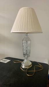 lot 121 image: Zawiercie 24% Lead Crystal Table Lamp with Pleated Shade approx 29 inches tall