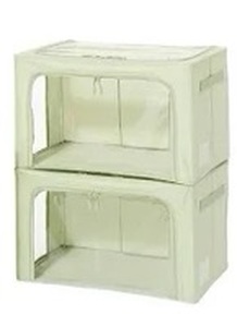 lot 124 image: Periea Beau Foldable Stackable Fabric Home Storage Boxes with Steel Frames - Set of 2 Size Small 15.7x13x9.8 inches