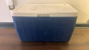 lot 131 image: Coleman Blue and White Insulated Cooler approx 23x13x14 inches used