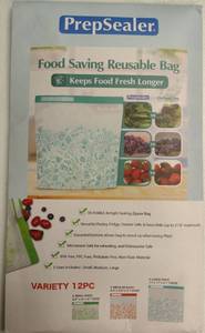 lot 257 image: PrepSealer Food Saving Reusable Bags 12-Piece Variety Pack