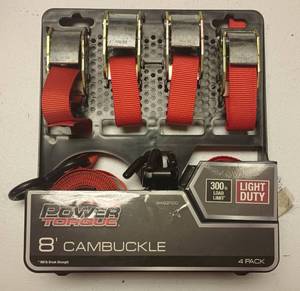 lot 289 image: Power Torque 8ft Cam Buckle Tie Down Straps 4 Pack