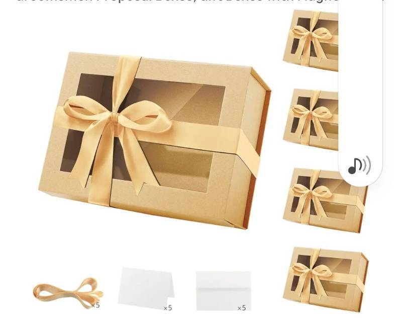 lot 27030 image: PACKQUEEN 5 Kraft Boxes with Windows, 9x6.5x3.8 Inches, Clear Gift Boxes for Presents Contain Ribbons, Cards, Groomsmen Proposal Boxes, Gift Boxes with Magnetic Lids - Retail $37