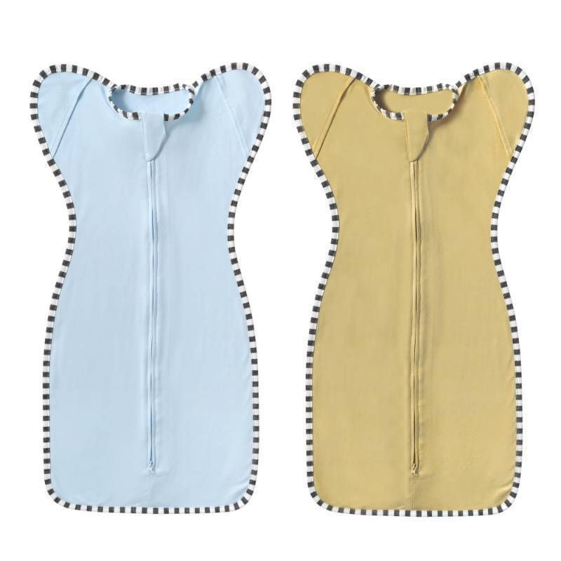 lot 32842 image: DONOMILO 2-Pack Baby Transition Swaddle Set, Breathable Newborn Sleep Sack with Arms Up Design & 2-Way Zipper, 100% Cotton Transition Swaddle for Infant Boys Girls (Khaki  Blue, L(6-9 Months)) - Retail $24