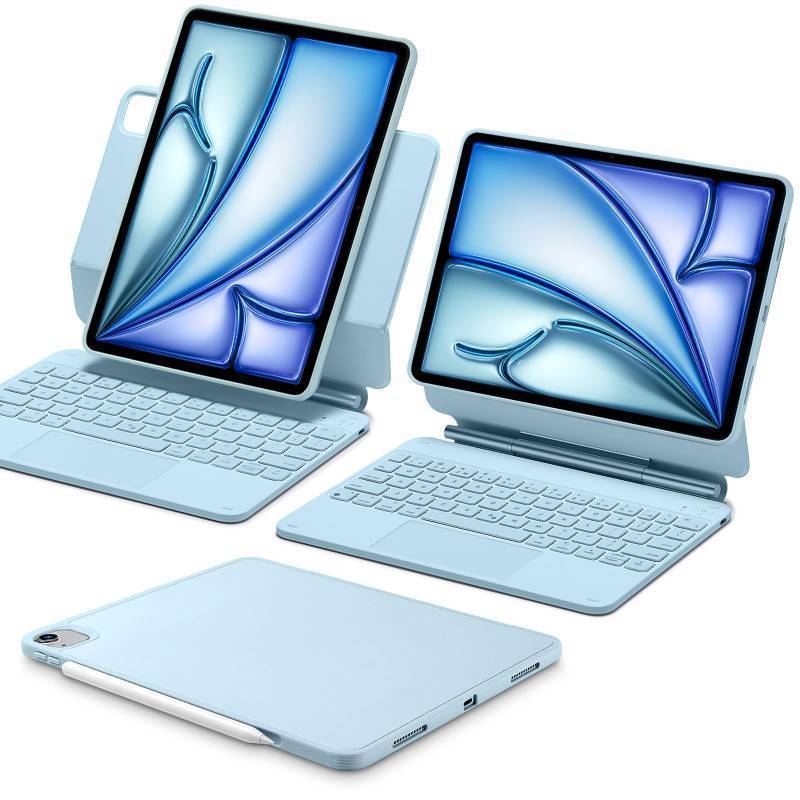 lot 33133 image: ESR for iPad Air 11 Inch Case with Keyboard M4M3M2 (202620252024) & iPad Pro 11Air 5th4th Gen Keyboard, Easy-Set Magnetic Stand, PortraitRaised Modes, with Removable Protective Case, Blue - Retail $110