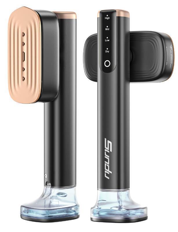 lot 44656 image: Steamer for Clothes Portable Handheld Garment Steamer,15s Fast Heat-up,180ml Tank,Steamer Ironing Gloves,35 Minutes of Continuous Ironing for Travel and Home(Black Gold) - Retail $36