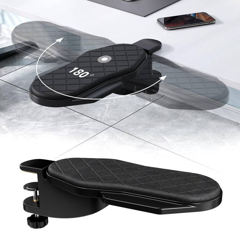 lot 45496 image: CABTE Ergonomics Desk Extender Tray, Table Mount Arm Wrist Rest Shelf, 180° Swivel Elbow Arm Support, Computer Desk Extender Tray for Home and Office (Black - Rotating) - Retail $19